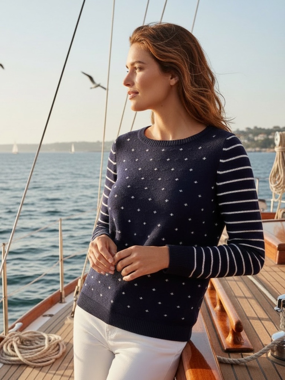 Talbots Knit Nautical Sweater Navy Blue White Size XS Long Sleeves Striped